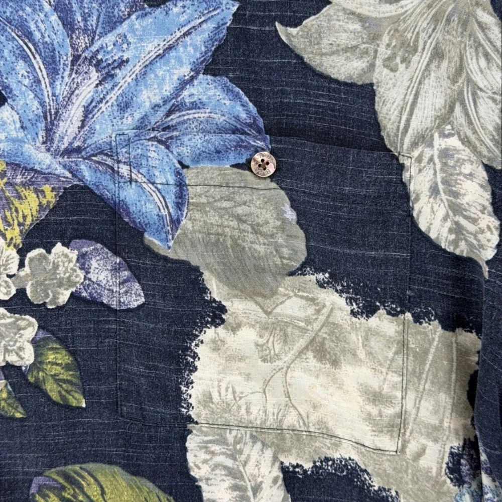 Tommy Bahama Mens XL Short Sleeve Button Down‎ Shirt Floral Print Blue Green